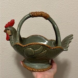 Rustic Rooster Ceramic Basket